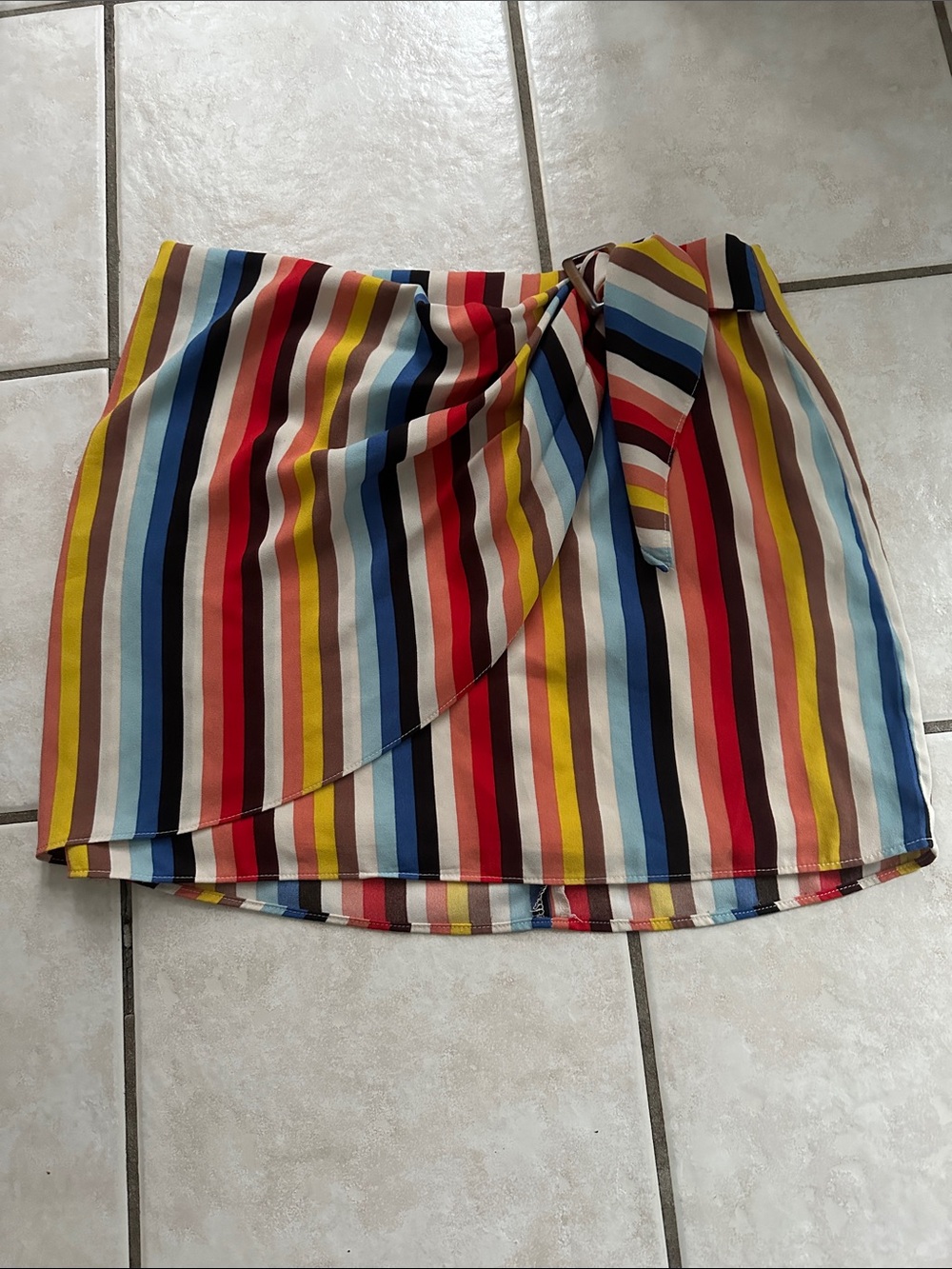 Multicolor Vertical Stripe Wrap Mini Skirt